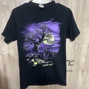 Vintage Halloween T Shirt Graveyard Shift Glow in the Dark Black Men's Smll